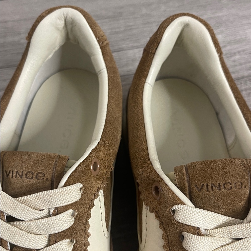 Vince Woman’s Suede & Leather Low-Top Sneakers – Size 5.5 Taupe/Cream - Picture 6 of 8